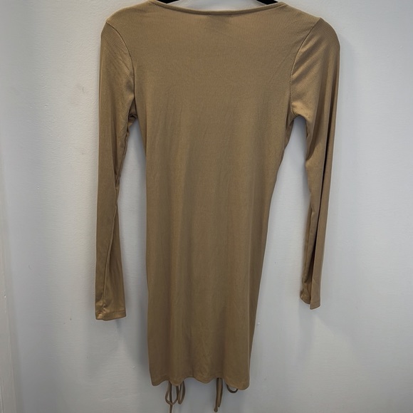 Princess Polly Beige Long Sleeve Mini Dress with Ruching Ties - Picture 3 of 4
